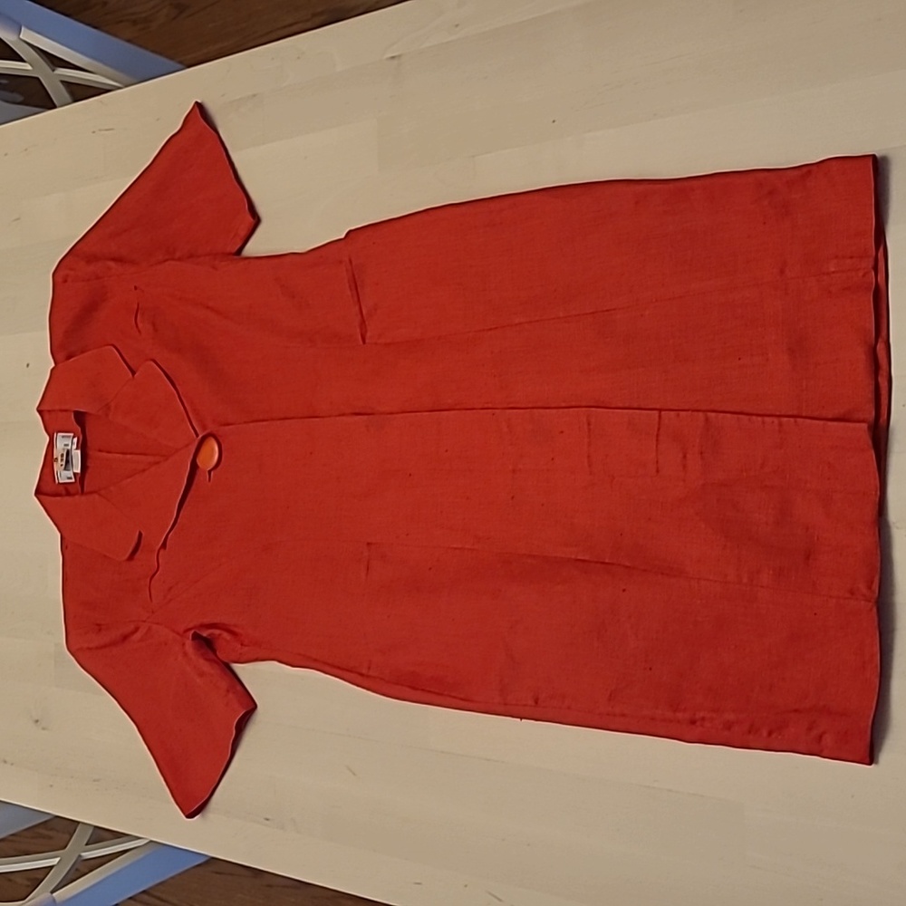 VTG 1980s Ann Tjian for Kenar 2 Red 100% Linen Short Sleeved Dress with Pockets